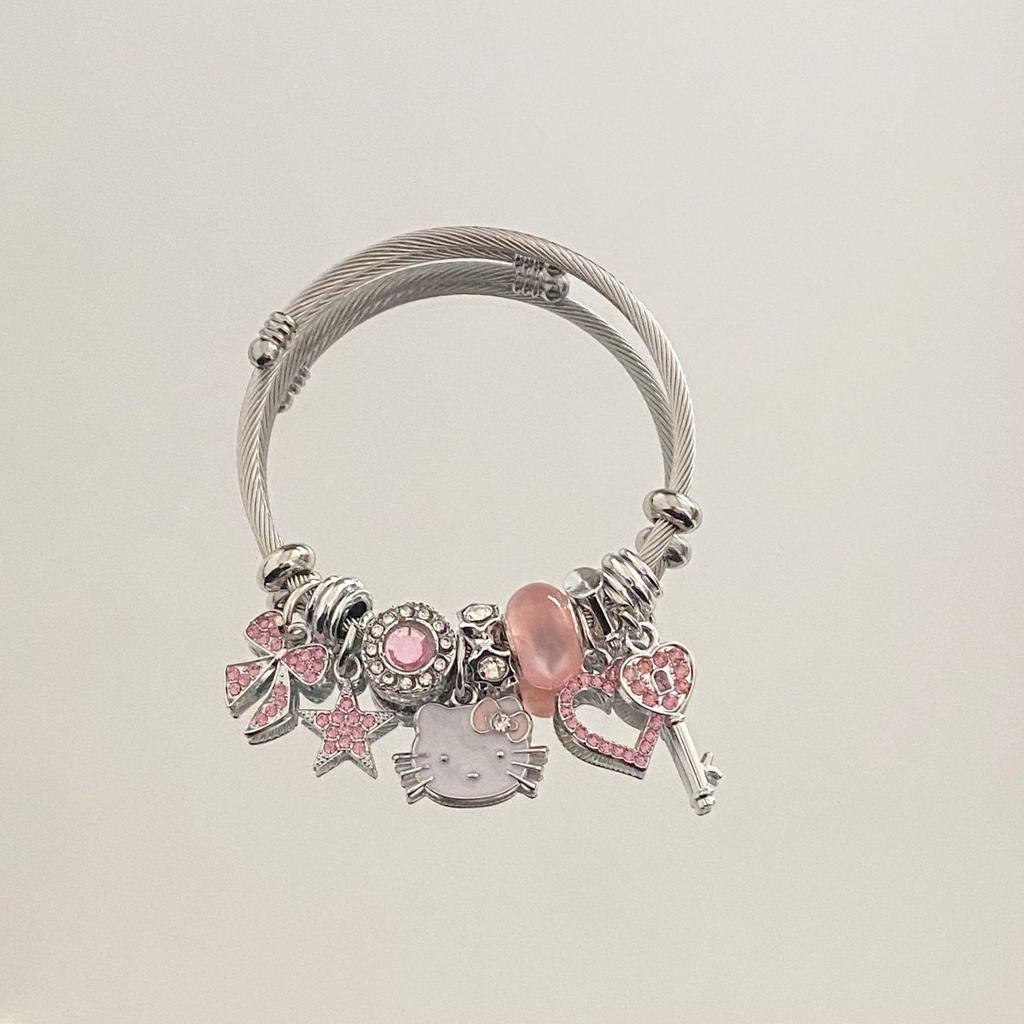 Panjia Dora Women's Stainless Steel Beaded Bracelet - European American Versatile Luxury Jewelry