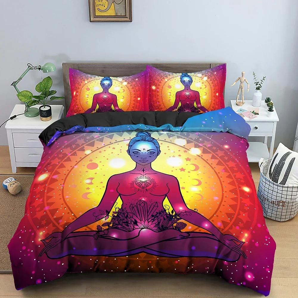 Seven Chakras Buddha Mandala Comfortable Duvet Quilt Cover Pillowcase Bedding Set Children Bedroom Decoration Home Textile