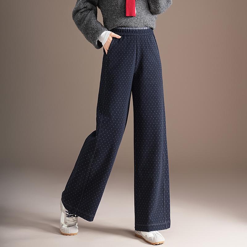 

Winter High-Waisted Polka Dot Straight-Leg Pants with Plush Lining 2XL fits 50-57.5kg чёрный
