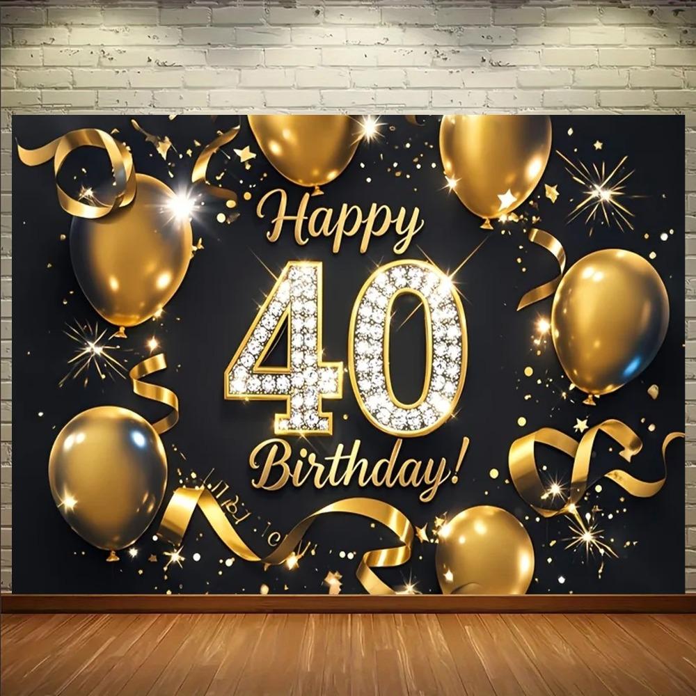 Celebration of 40th Birthday Party Banner Shooting Background Image Golden Balloon and Star Themed Photography Studio Background