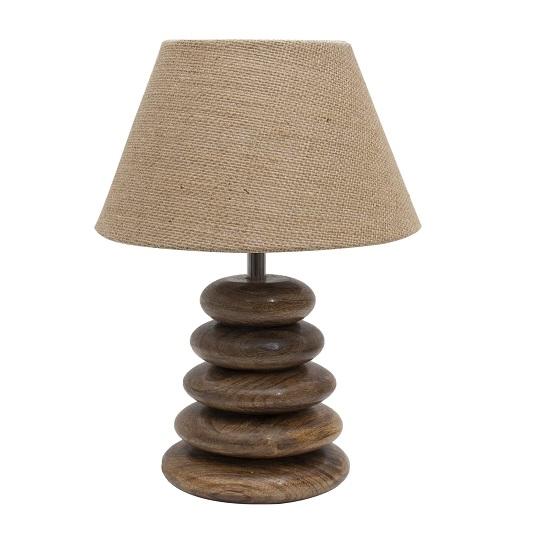 Wood Table Lamp French Country Rustic Bedside Desk Nightstand Lamp for Bedroom Living Room Office (Walnut Multi-Pebble, BrownJute)