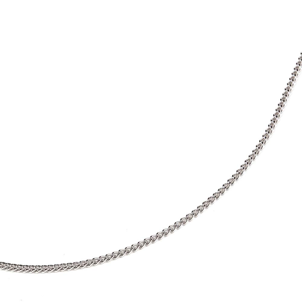 18K White Gold Curb Chain Wide Necklace, 2-Sided, 50cm, Thin, 1.2mm