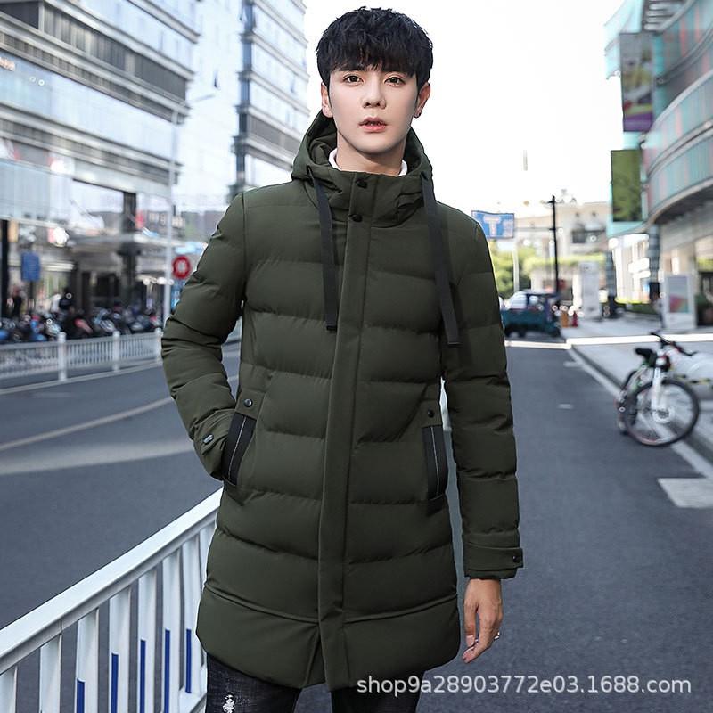 Mens Mid-Length Hooded Puffer Jacket Winter Warm Thick Cotton Coat Youth Casual Wear Black Gray Army Green