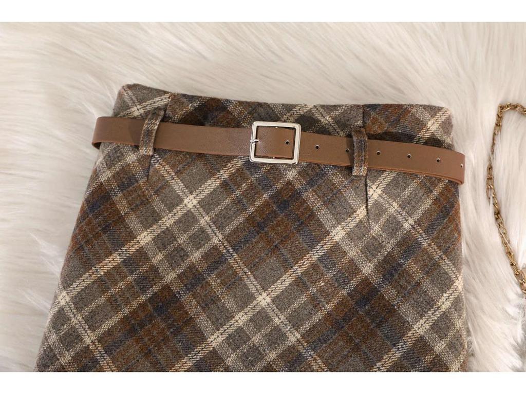 Women's Retro Plaid Wool Midi Skirt - High Waist, Slimming, A-Line, with Slit for Autumn/Winter