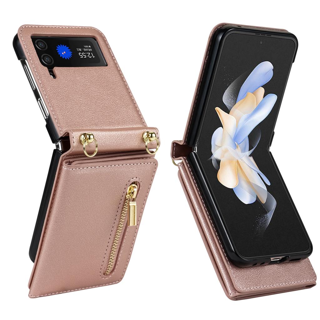 Crossbody Lanyard Leather Wallet Case for Samsung Galaxy Z Flip 7 FE 6 5 4 3 5G Flip6 Flip7 Metal Zipper Card Holder Phone Cover