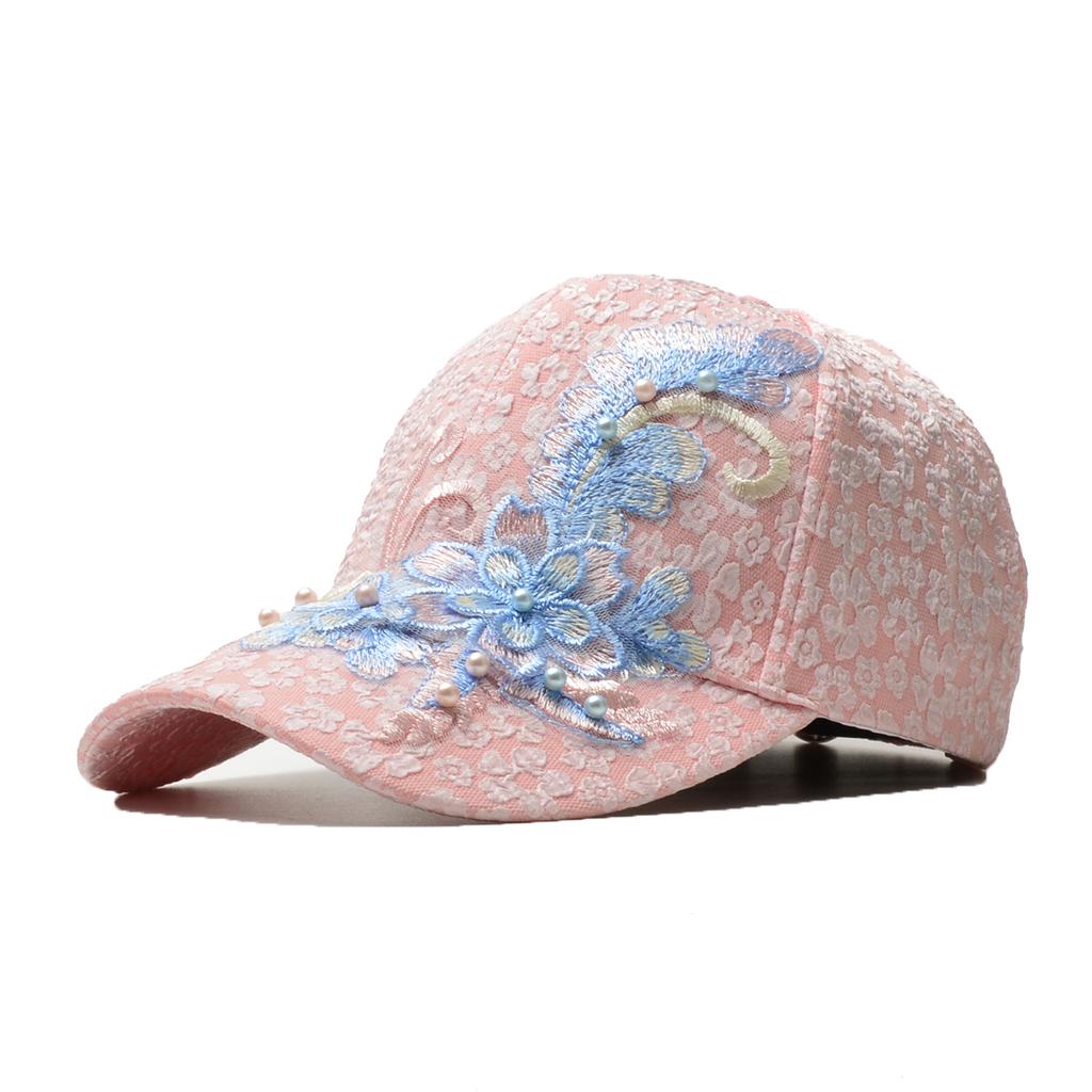 Northwood Pressed Pleated Bubble Floral Baseball Cap Women's Lace Beaded Flower Sunscreen Hats Sunshade Breathable Cap for Women