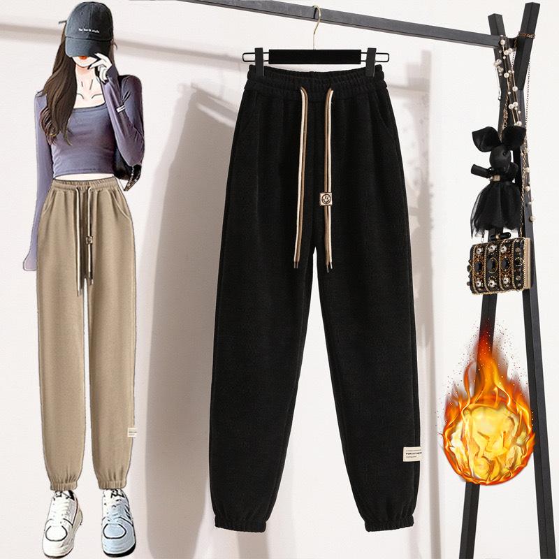 

Плюс бархатные толстые вельветовые женские брюки, осенне-зимние спортивные брюки, маленькие женские свободные шаровары, повседневные спортивные штаны 2XL чёрный