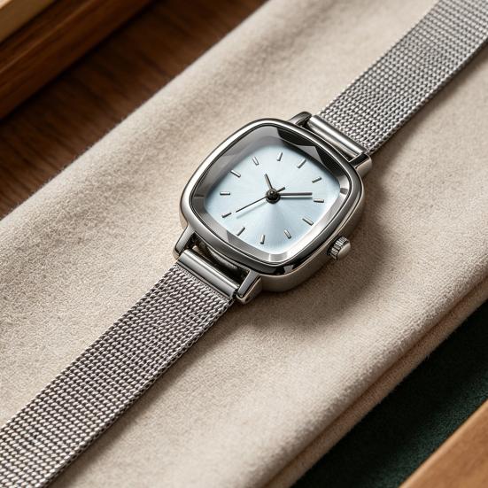 Unisex Quarzuhr Minimalistische Quadratische Zifferblattuhr Retro Mesh-Armband Armbanduhr für Männer Frauen Arbeit Schule