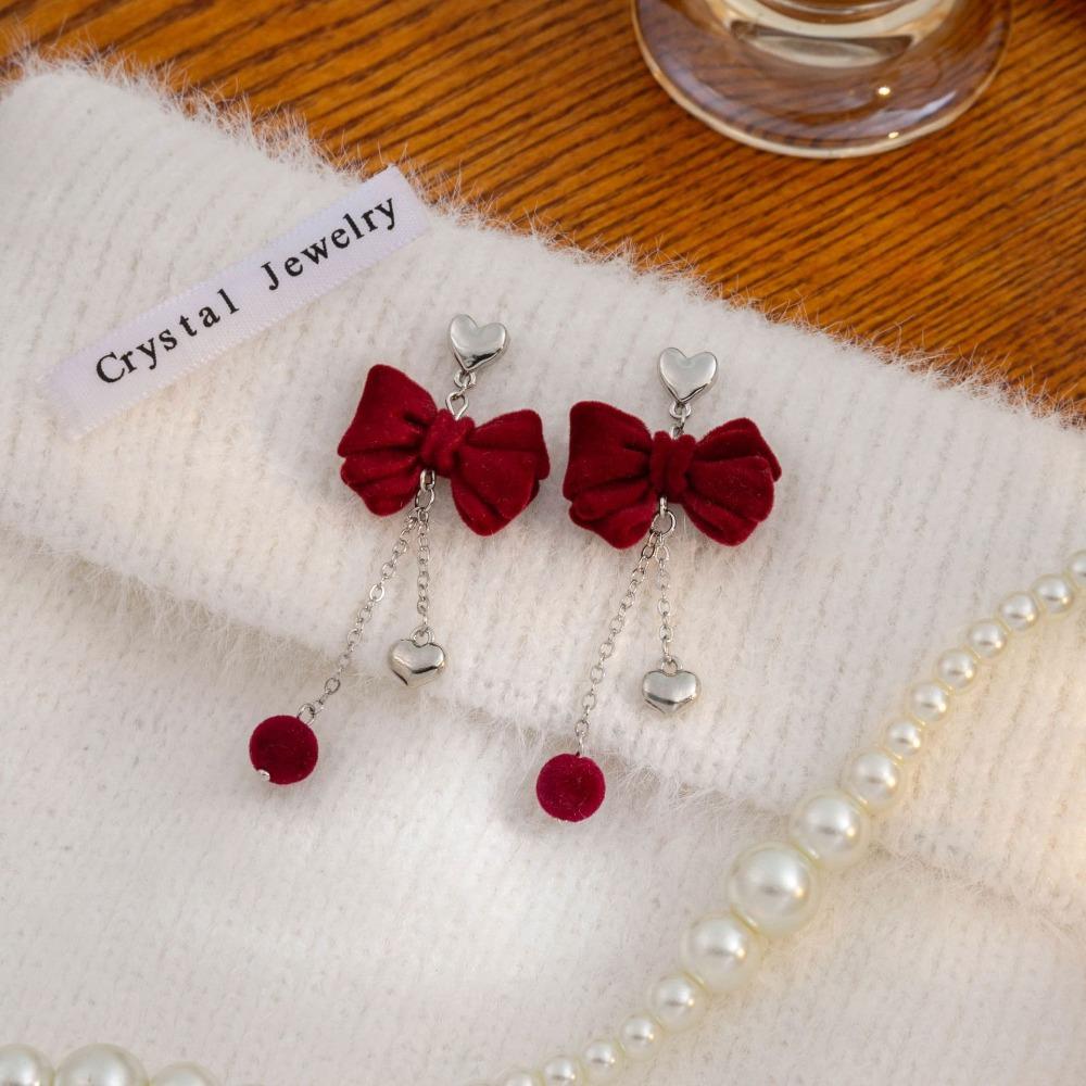 Love Heart Bow Drop Earrings Bowknot Bow Dangle Earrings Sweet Bowknot Ear Pendant  Party
