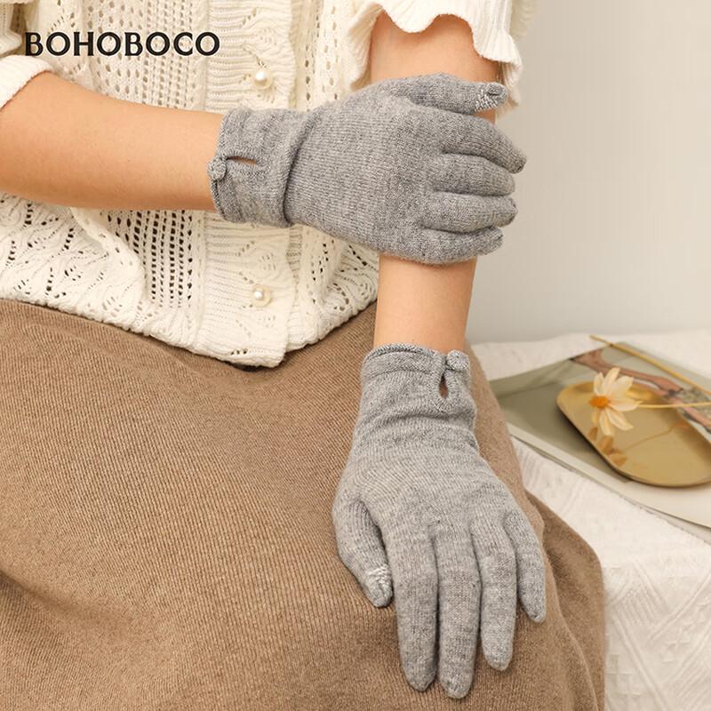 BOHOBOCO Damen 100% Kaschmir Handschuhe mit Handgelenkschnalle