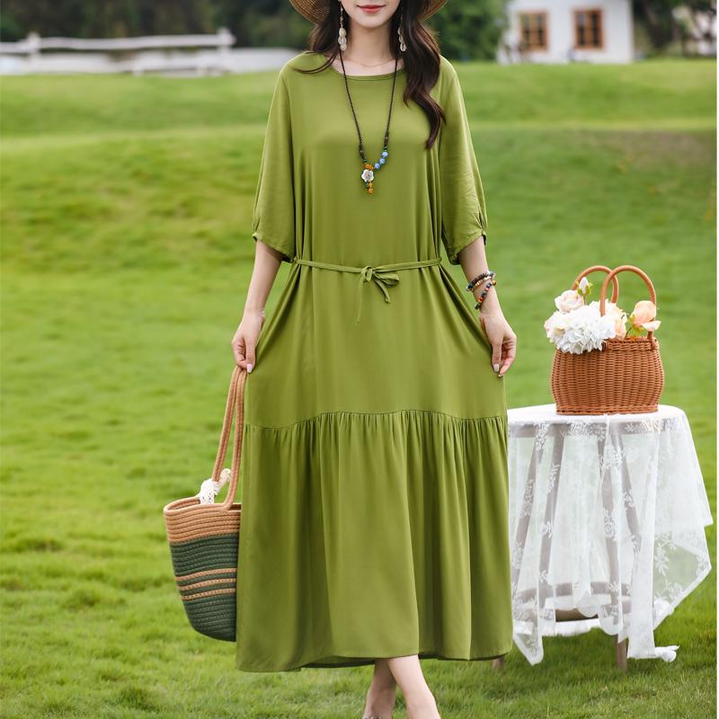 Women's Floral Print Maxi Dress, Tie Waist 3/4 Sleeve Casual Summer Dress (XL-5XL)