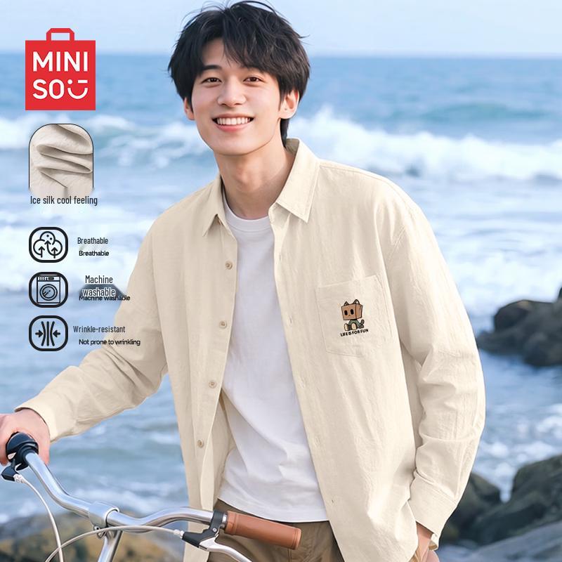 MINISO Men's Ice Silk Long Sleeve Wrinkle-Free Shirt