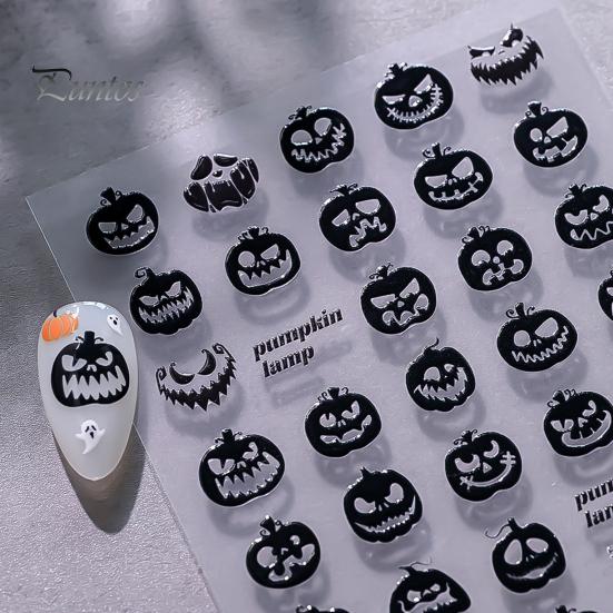Easy Application Nail Wraps Halloween 3D Embossed Stickers, Skeleton Hand Pumpkin Spider Bat Fingertip Art Decals, Gothic Manicure Decoration
