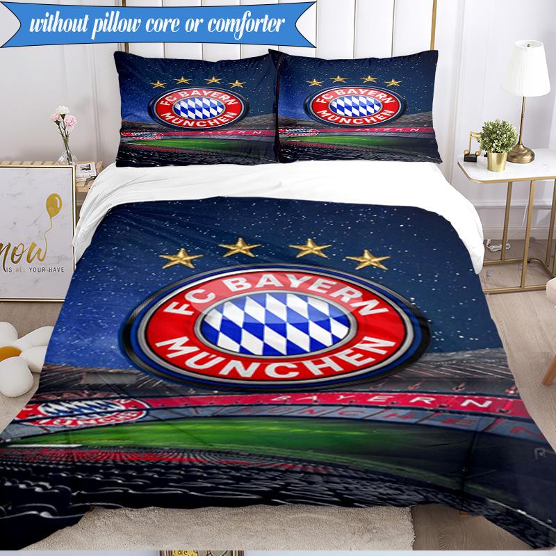 Zestaw pościeli miękkiej z nadrukiem FC Bayern München, 3 sztuki, w tym 1 poszewka na kołdrę i 2 poszewki na poduszki, idealny do sypialni, akademika, prezent dla fana