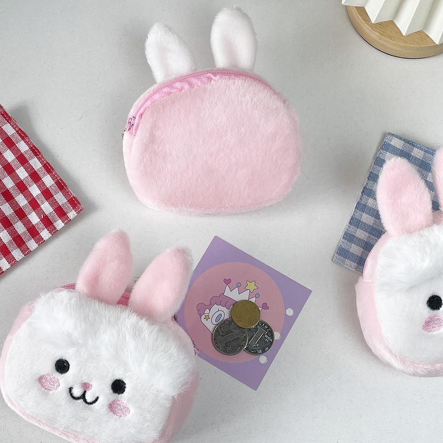 Entzückliches Cartoon-Kaninchen Plüsch-Münzbeutel Weicher Rosa Hase Aufbewahrungstasche Für Mädchen