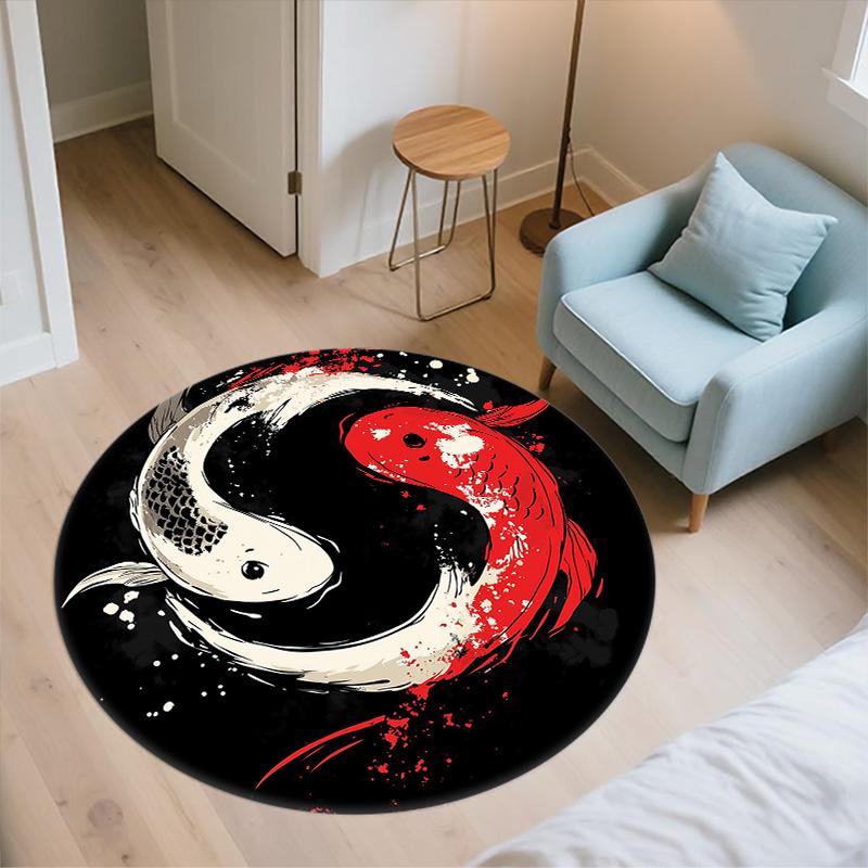 Yin-Yang Fish,Round Area Rug,Carpet Rug for Living Room Bedroom Sofa Playroom Decor,Non-slip Floor Mat
