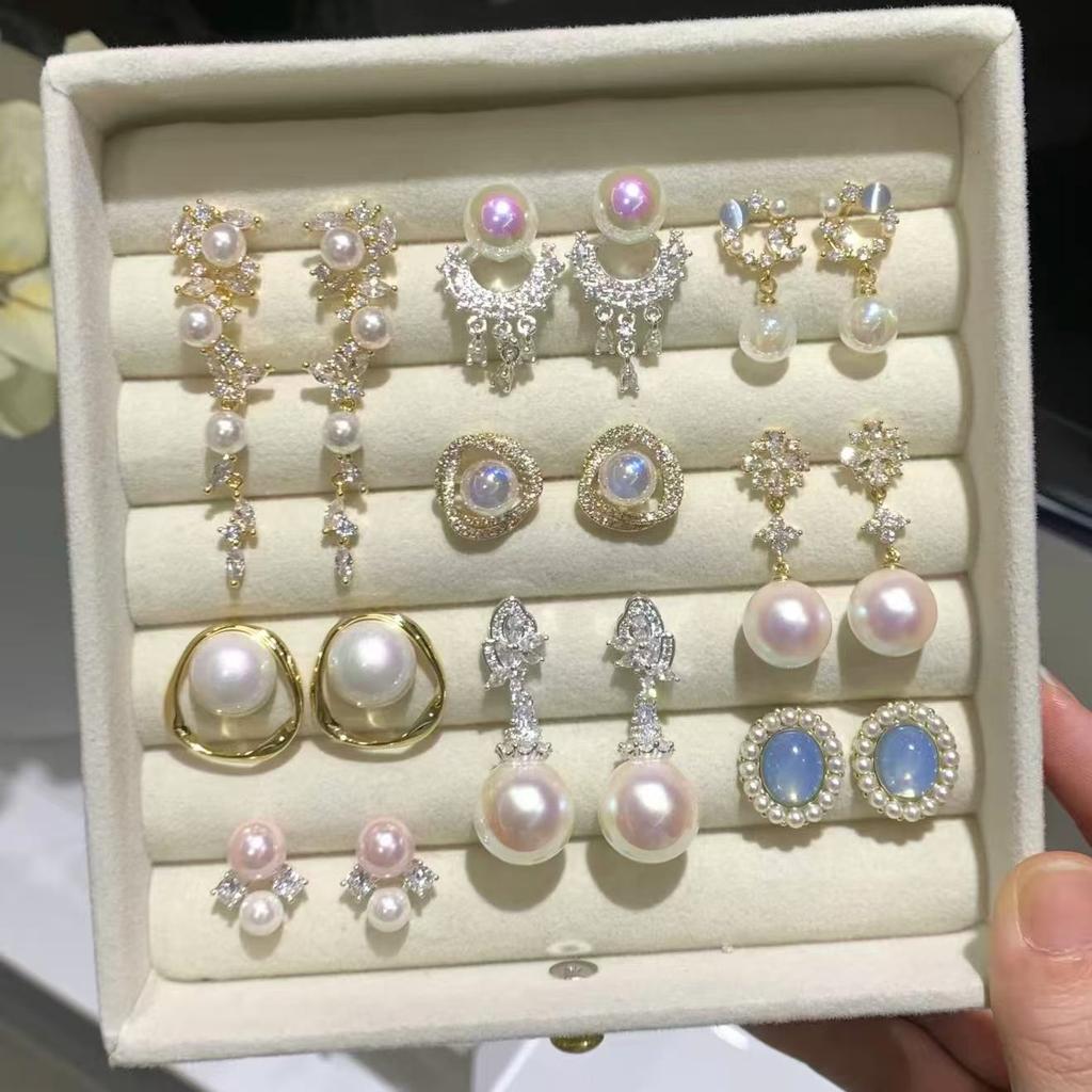 Zircon Geometric Pearl Stud Earrings Autumn and Winter Retro Elegant Earrings Temperament Earrings Women