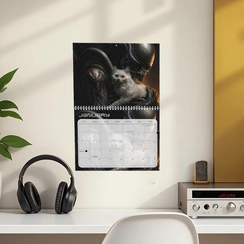 Calendario da Parete 2026 Alieni e Gatti Stupefacente Arte Sci-Fi Da non Perdere per Appassionati di Sci-Fi e Gatti Fantastica Decorazione Regalo