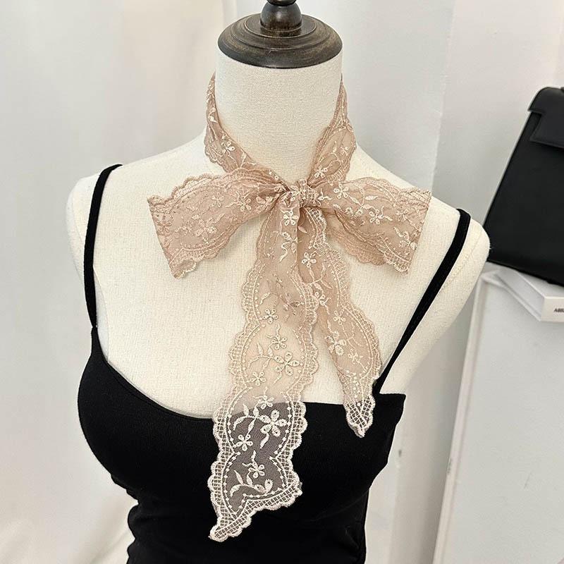 Light Luxury Embroidery Leaf Heavy Industry Embroidery Bud Silk Scarf Headband Women's Double-sided Wavy Flower Tie Bag Streamer Scarf