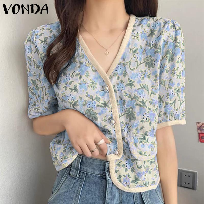 

VONDA летние женские рубашки с пышными рукавами и цветочным принтом