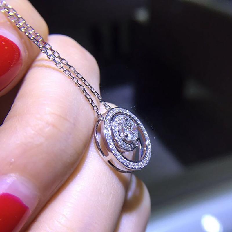 Korean Style Women's Necklace: Double Ring with Diamonds, Simple Luxury Design, Versatile Clavicle Chain Accessory