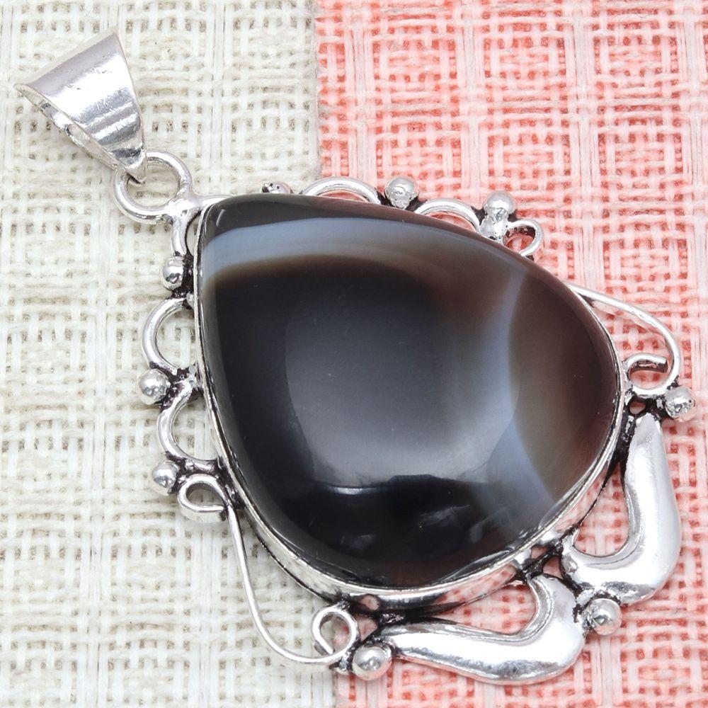 Anhänger Grauer Botswana-Achat Edelstein Muttertagsgeschenk Silberschmuck 2,25"