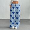 Women's Casual Fashion Printed Elastic Waist Loose Straight Leg Pants With Rope