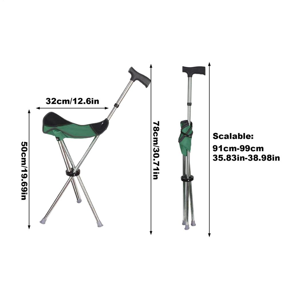 Walking Cane with Seat Foldable Walking Stick Seat Anti-slip Crutches Stool Mobility Aid for Elderly Men Women Travel Climbing