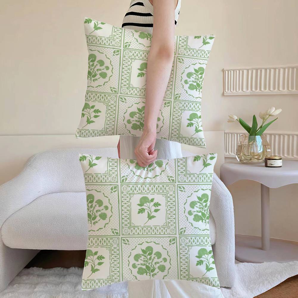 Tea Break Floral Pillow Case Sofa and Living Room Decorative Cushion Covers Dust-proof and Mite-proof Invisible Zipper