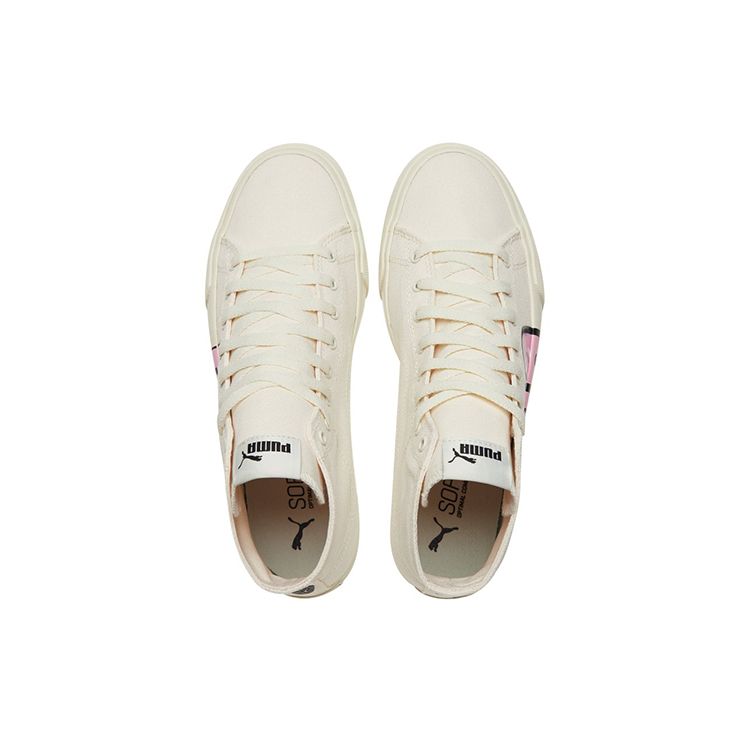 Puma Bari Mid Logo - White Unisex Sneakers Whisper-White Prism-Pink Black 387235-01