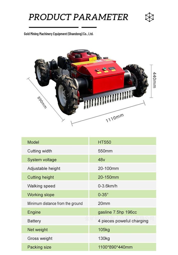 Gas-Powered Remote Control 4WD Lawn Mower and Orchard Weeder