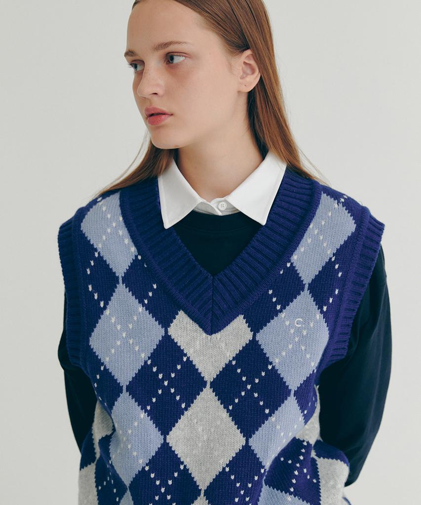 Clove [22Fw Clove] Argyle Wool Vest (Blue)