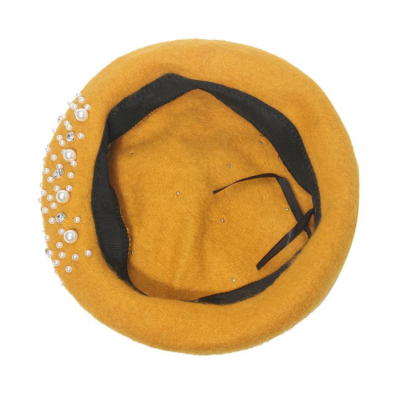 Women Fashion Wool Beret Custom Elegant Girls Beret with Pearl Rivets Wool Beret for Lady