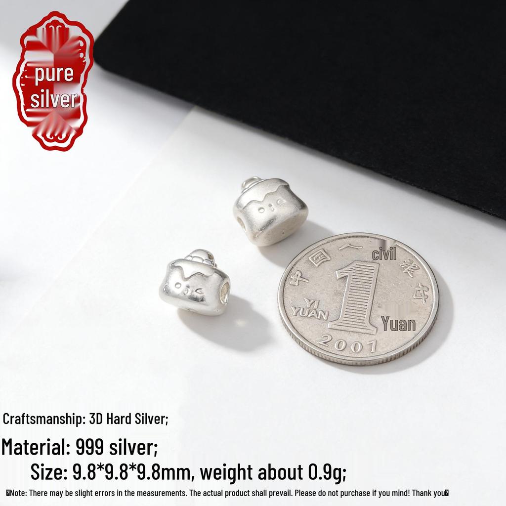 Sterling Silver 999 Cake Bead DIY Jewelry Spacer - Cute Kawaii Shapes Bracelet Accessories