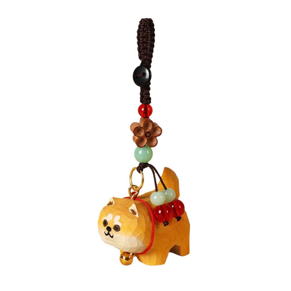 Flower Wooden Carved Dog Keychain Weave Rope Car Keyring Wood Shiba Inu Dolls Pendant  Students