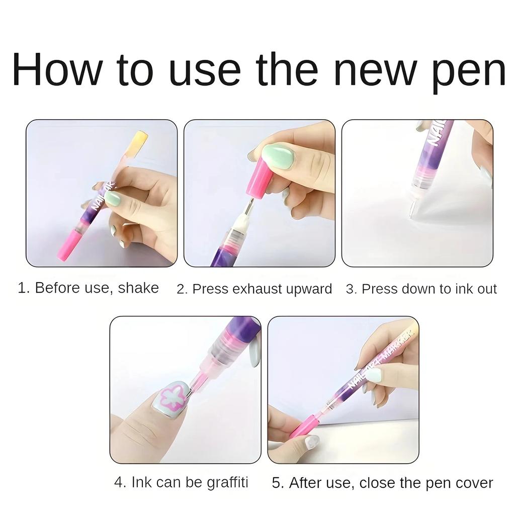 12 Color Nail Art Pens Set 0.5Mm Fine Point Liner Acrylic Nail Polish Kit Waterproof Quick-Drying For Drawing Painting
