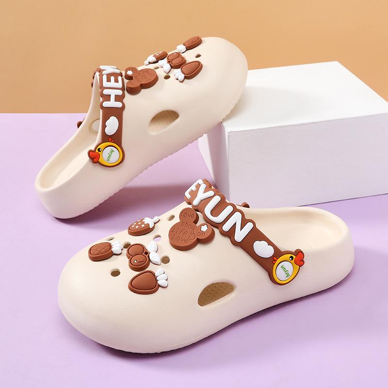 

Мультяшный Очаровательный Стиль Детские Туфли с Отверстиями Летние Нескользящие Пляжные Сандалии для Девочек Бежевого, Розового, Зеленого и Белого Цвета для Детей 30/31 бежевый