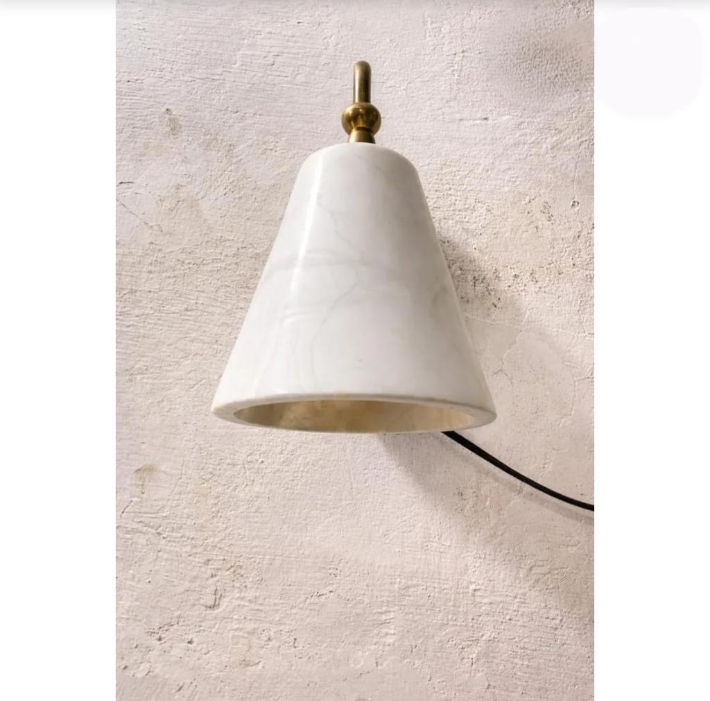 Mid Century Modern Vintage Brass Wall Sconce Alabaster Stone Glass Light Bedside & Bedroom Wall Lamp Luxury Handmade Home Decor Lighting