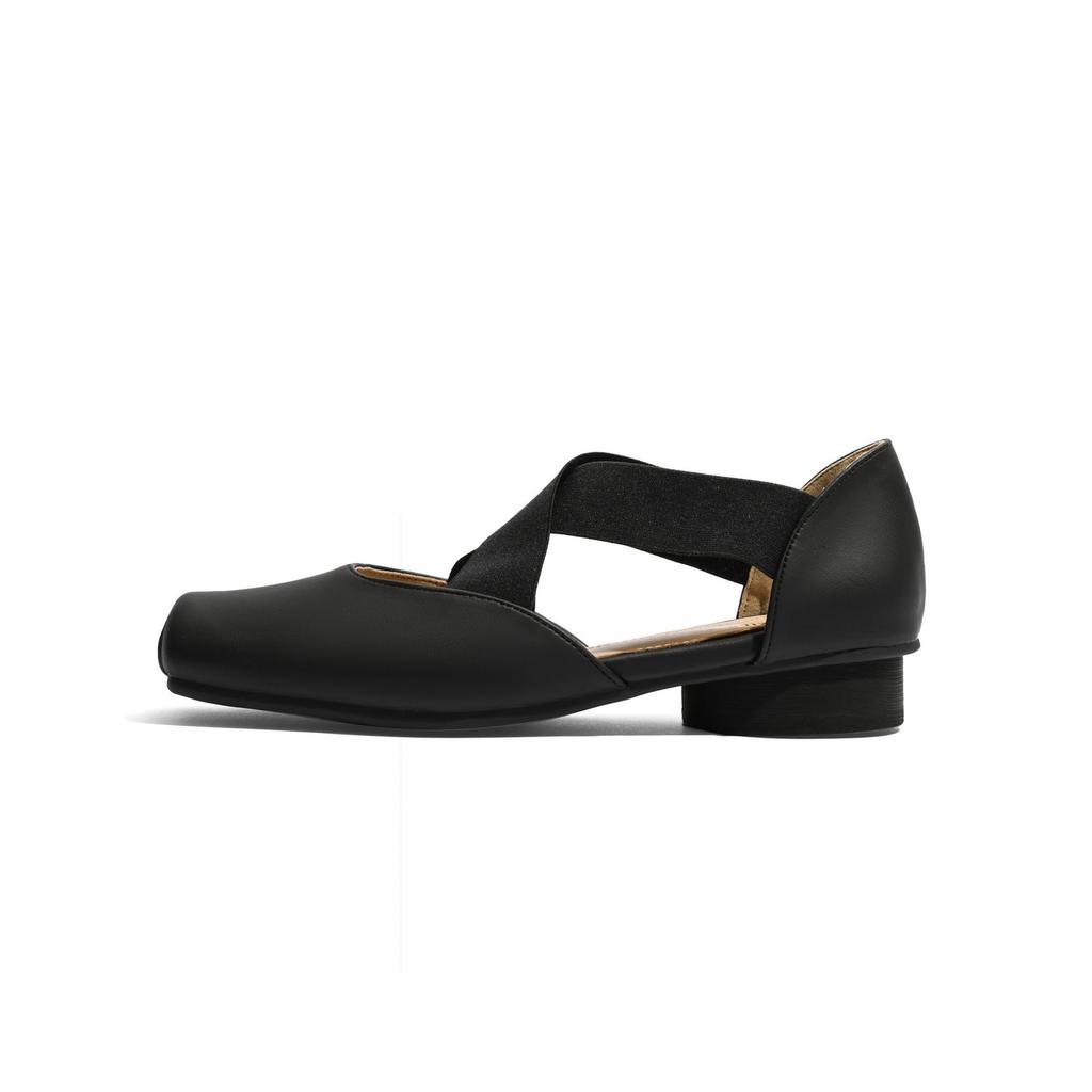 Leather ballet shoes hollow sandals women's summer wear retro style square head thick heel light mouth Mary Jane single shoes women