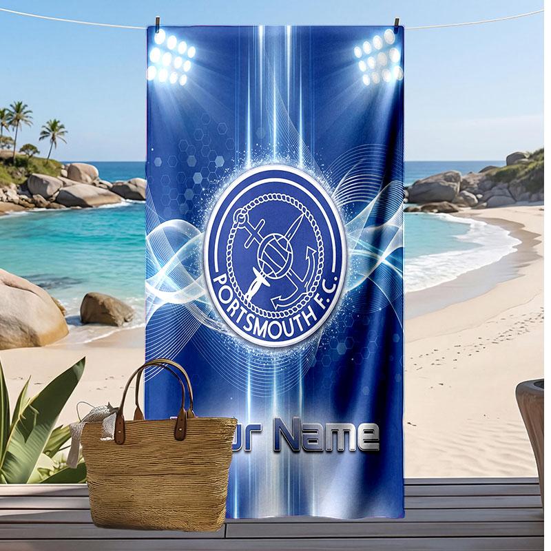 Portsmouth FC Personalized Printed Beach Towel Soccer Logo Support Custom Name Text Absorbent Towel For Sport Travel Special Gift