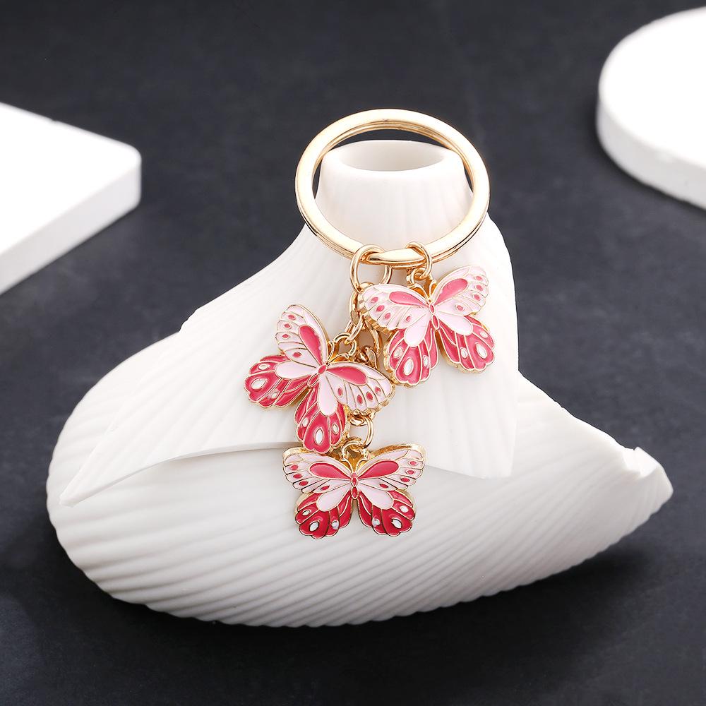 Cartoon Pink Butterfly Oil Drop Alloy Keychain Gift