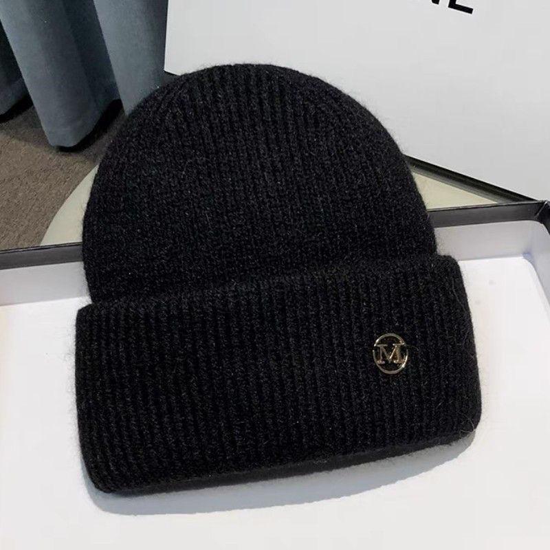 Neue Winter-Strickmütze für Damen Verdickt mit Samt Warm und Modisch Wollmütze Großer Kopfumfang Pullovermütze