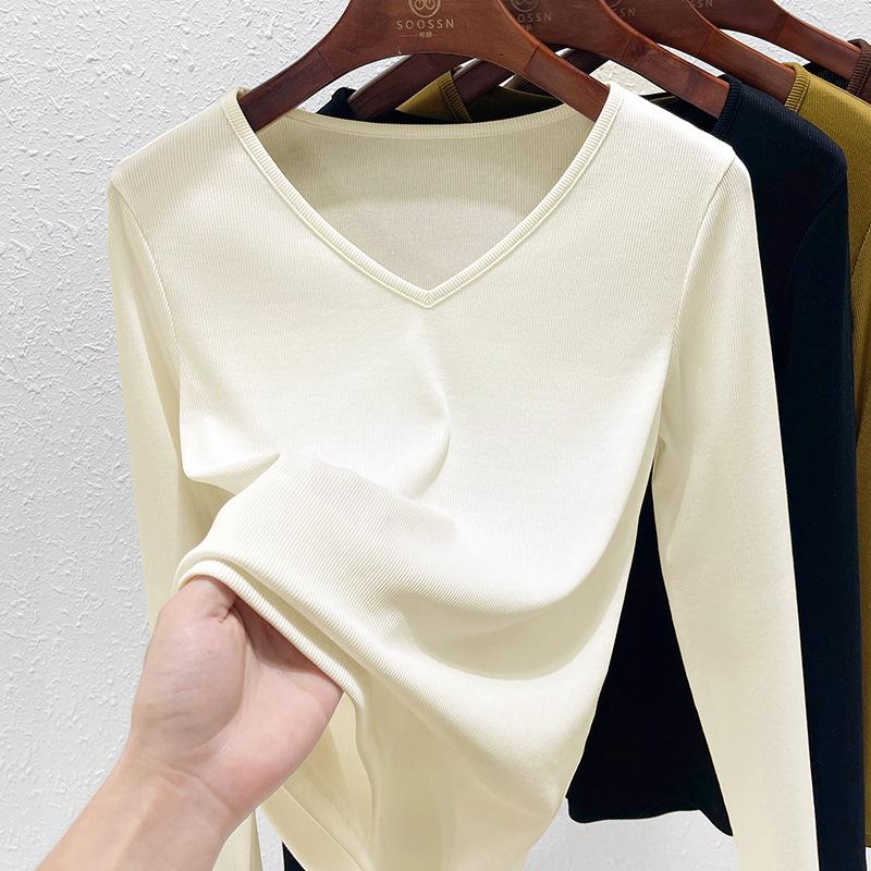Bottom shirt women's inner summer new long-sleeved low-neck slim-fitting versatile top