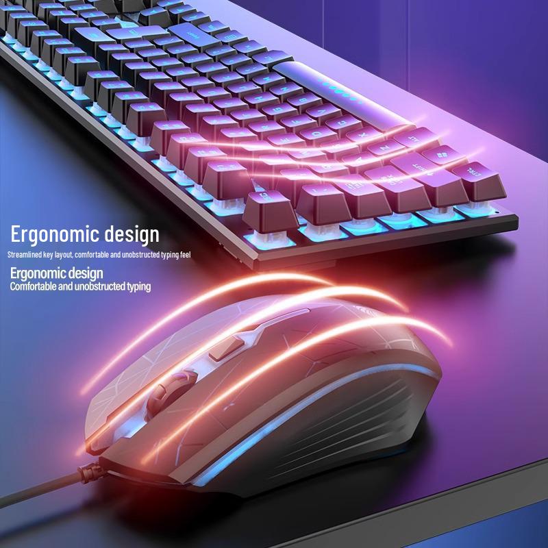 Wired Mechanical Feel Gaming Keyboard & Mouse Set – Silent, Universal for Desktop and E-sports