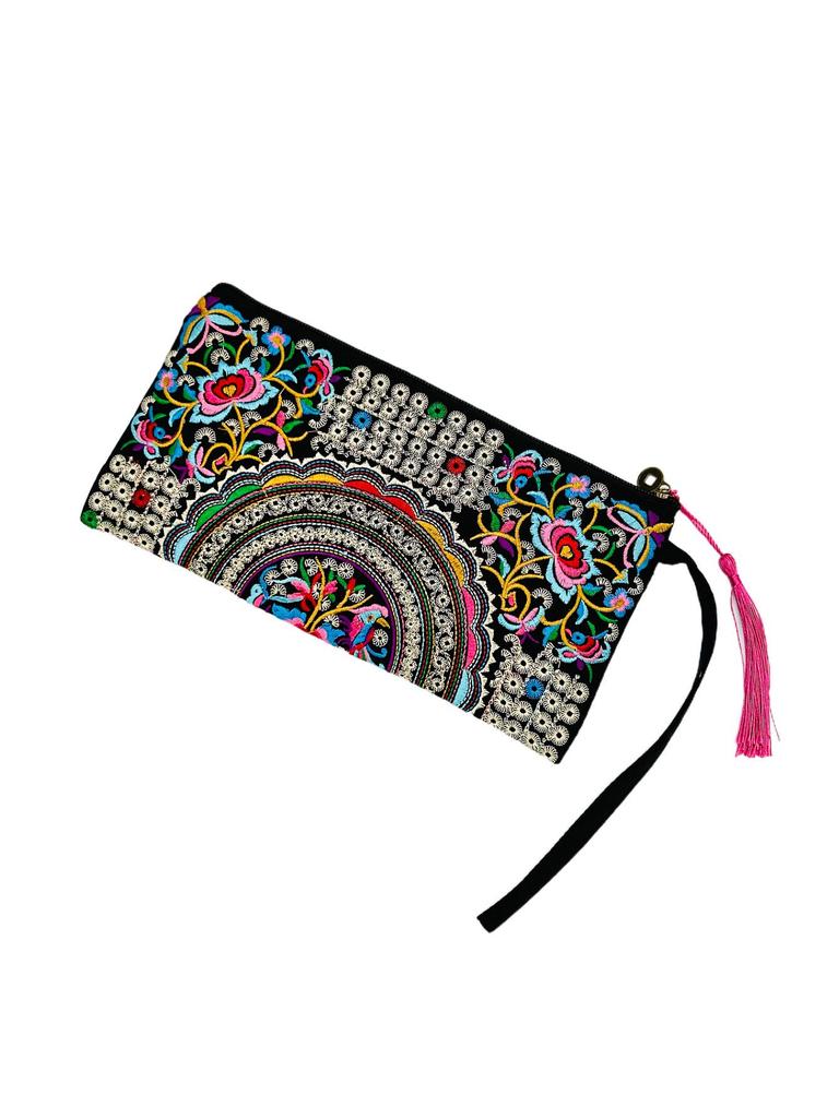 Ethnic Embroidery Satin Clutch and Wallet for Women