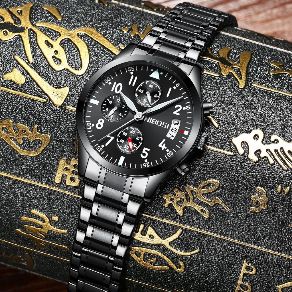 Flight Series Stainless Steel All-Black Men'S Watch 3 Degree Waterproof Luminous Three-Eye 6-Needle Men'S Watch