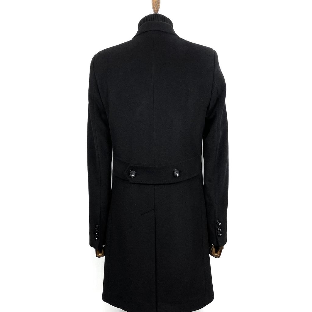 2834 Schwarzer zweireihiger Kurzmantel mit spitzem Kragen für Herren