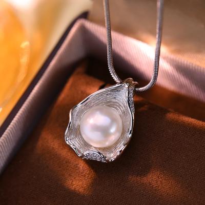 10-11mm Freshwater Pearl Necklace CZ Cubic Zirconia Fashion Shell Design Necklaces For Women