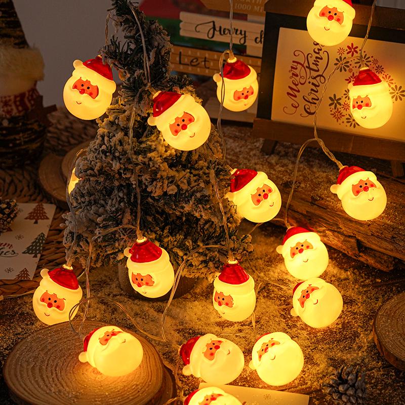 Christmas LED Santa & Snowman Head String Lights - Festive Glitter Decoration