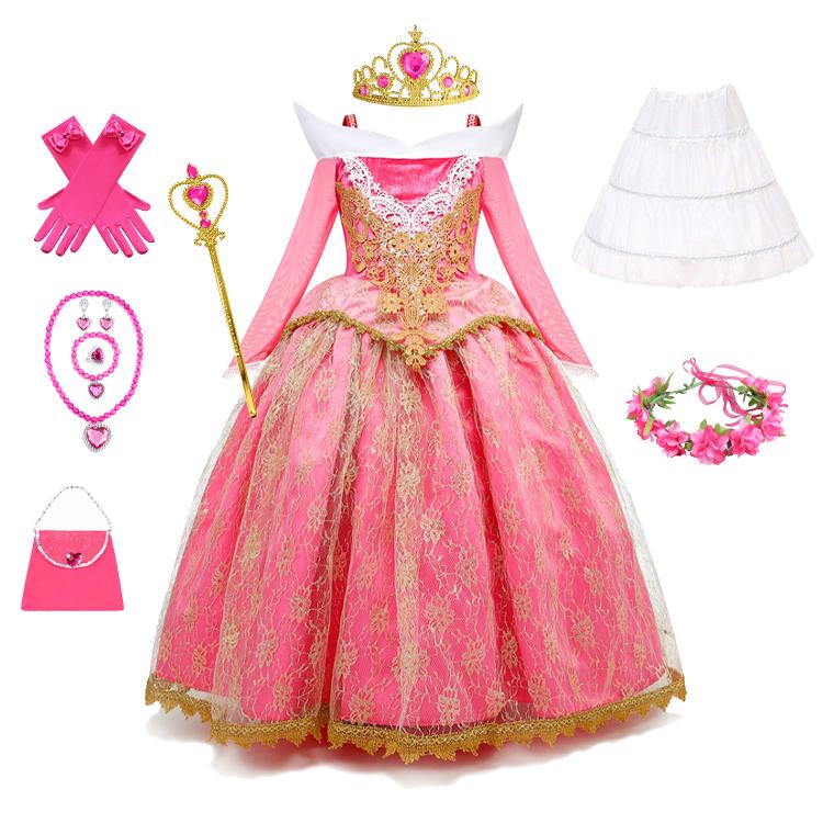 Mädchen Dornröschen Aurora Prinzessin Halloween Cosplay Kleid Schulterfrei Kindergeschenk Karnevalsparty Ausgefallene Prinzessinnenkleidung